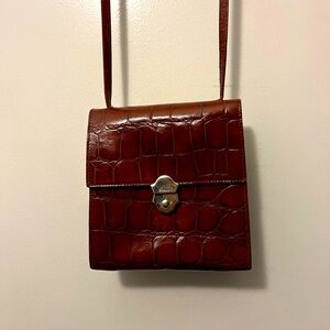Furla Vintage Brown Croc Embossed Leather Crossbody  Bag